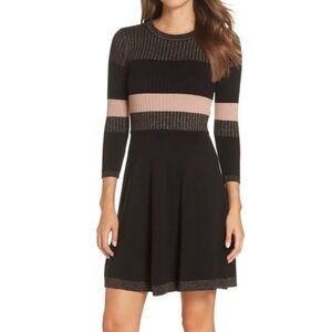 Eliza J Ribbed Shimmer Knit Fit and Flare A Line Sweater Dress Metallic size XL